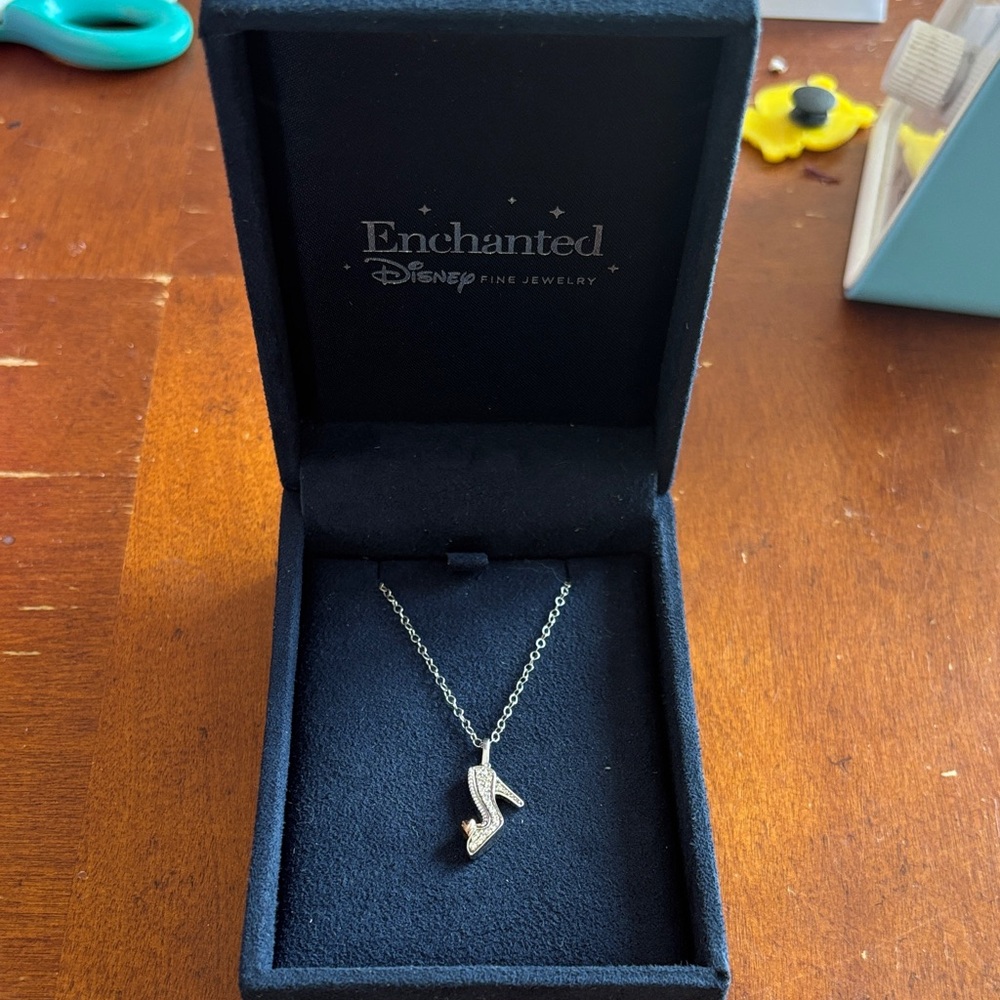 Silver Glass Slipper Pendant Necklace